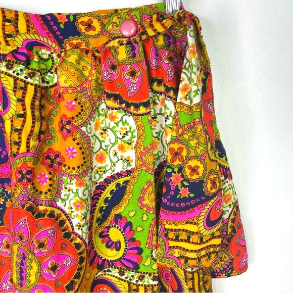 Vintage Maxi Skirt 1960s Paisley Bright Colors Pink Yellow S - Picture 10 of 11